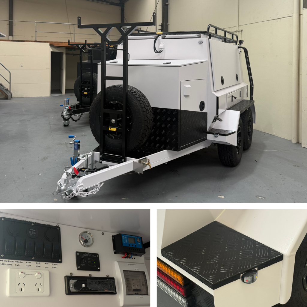 8x5 Builders Trailer White TT85WV1 - drawbar and jockey wheel, 12V switch panel and black checker plate step